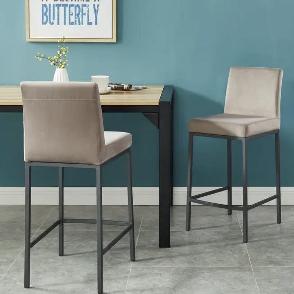 Velvet Counter Stool (Set of 2) - Grey