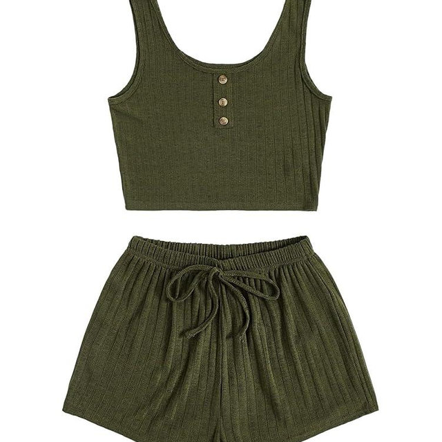 SOLY HUX Women's Button Front Ribbed Knit Tank Top and Shorts Pajama Set Sleepwear Lounge Sets