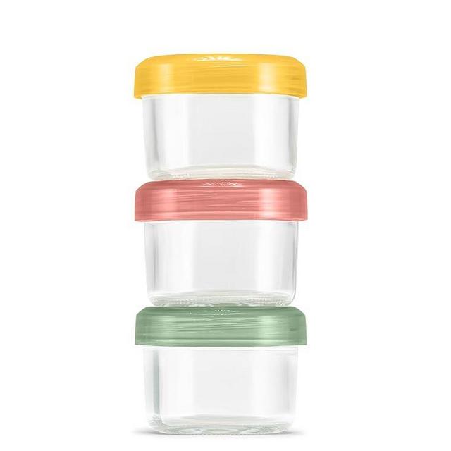 Ello Color Lock 3-Pack 4oz Reusable Glass Condiment Containers with Screw-on Leak-Proof Lid, Perfect for Salad Dressing Sauce Dips, Lunchbox Picnic, BPA-Free, Desert Festival