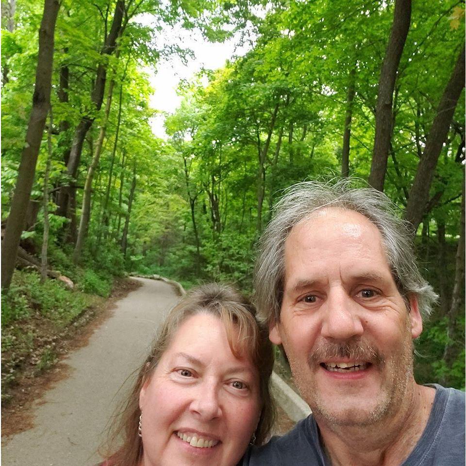 Hiking up a trail at one of Milwaukee County's parks after checking out the polka band and the beer truck.