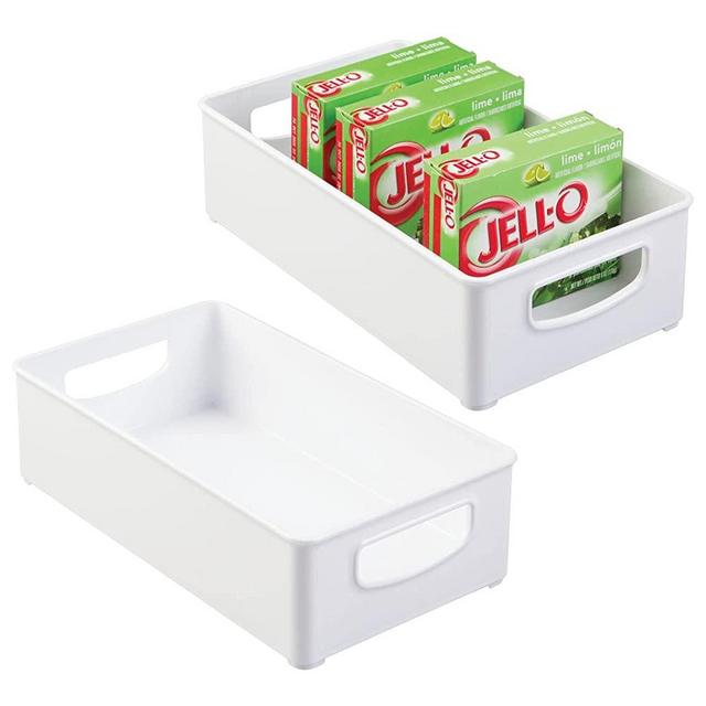 mDesign Small Plastic Kitchen Storage Container Bins with Handles -Organization in Pantry, Cabinet, Refrigerator or Freezer Shelves - Food Organizer for Fruit, Yogurt, Squeeze Pouches - 2 Pack - White