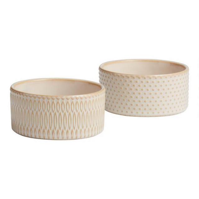 Textured Ceramic Souffle Ramekins Set Of 2