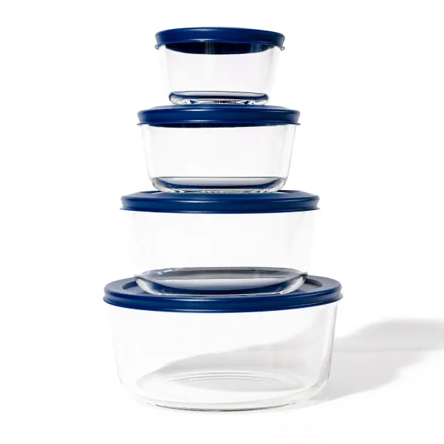 Dura Culina® 8pc Round Glass Food Nesting Container Set - Blue