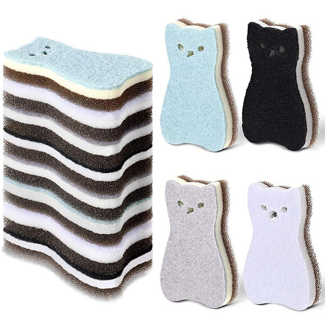 8 Pieces Cat Shape Kitchen Sponge Set Sink Sponge Double-Sided Cleaning Dish Sponge for Kitchen, Fruit, Plate, Bathroom, 4 Colors