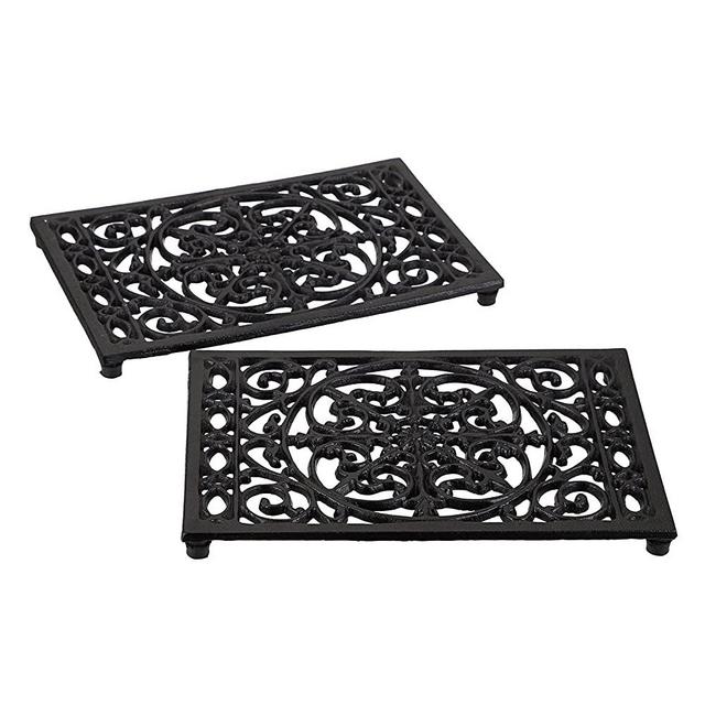 Sumnacon 2Pcs Rectangle 9.6 x 6.5 Inch Cast Iron Trivet - Rustic Heat Resistant Metal Trivet for Hot Dish Pot Pan Teapot, Vintage Sturdy Hot Plate Pad for Kitchen Dining Countertop Table