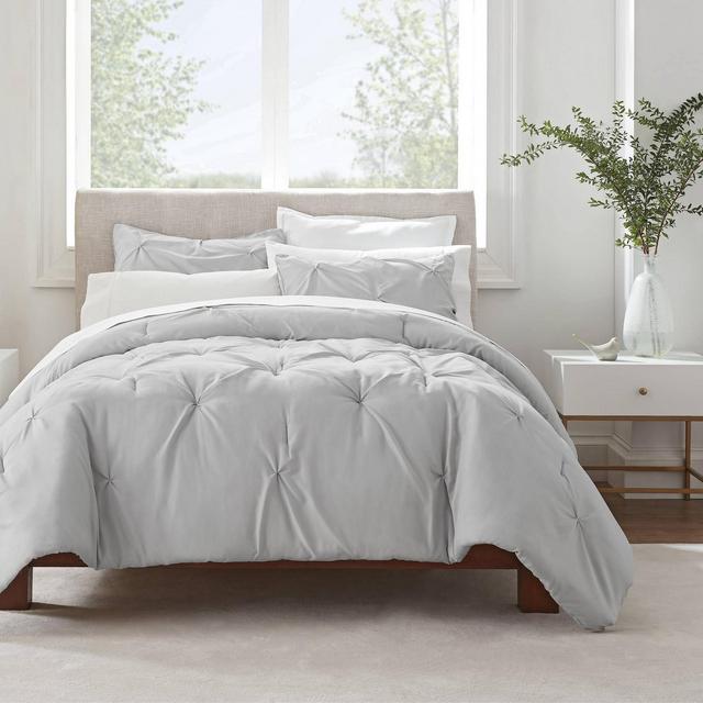 Full/Queen 3pc Simply Clean Pleated Comforter Set Gray - Serta