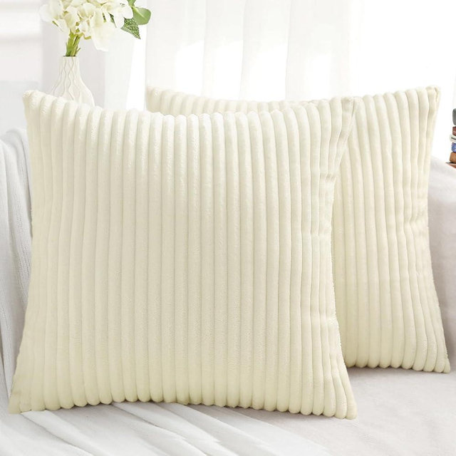 Simmore Decorative Throw Pillow Covers 22x22 Set of 2, Soft Natural Plush Flannel Double-Sided Fluffy Couch Pillow Covers for Sofa Living Room Home Decor, Beige