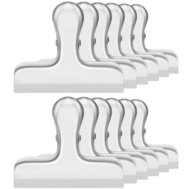 12 Pack Silver Chip Clips Bag Clips Food Clips, Clips for Food Packages, Round Smooth Edge Air Tight Seal, Bag Clips for Food, Snack Bag Clips for Office Kitchen Home