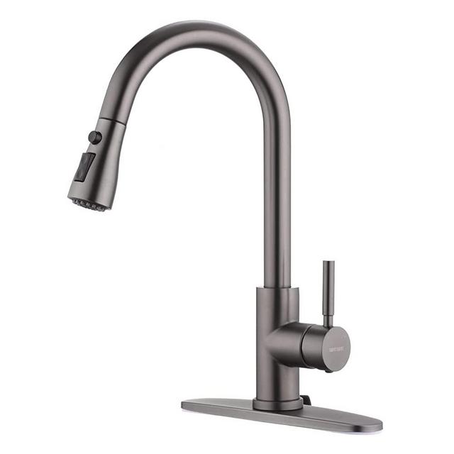 Black Stainless Kitchen Faucet with Pull Down Sprayer WEWE, Single Handle Commercial Modern RV Laundry Stainless Steel Sink Faucet