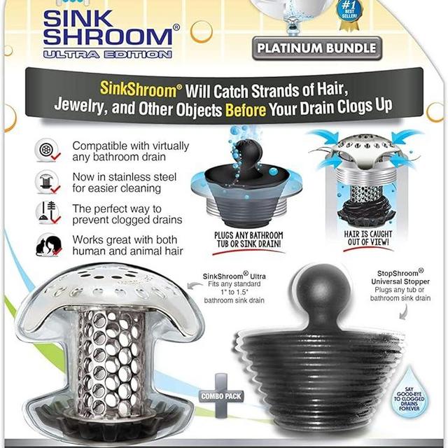 SinkShroom Ultra Revolutionary Bathroom Sink Drain Protector, Stainless Steel with Stopper