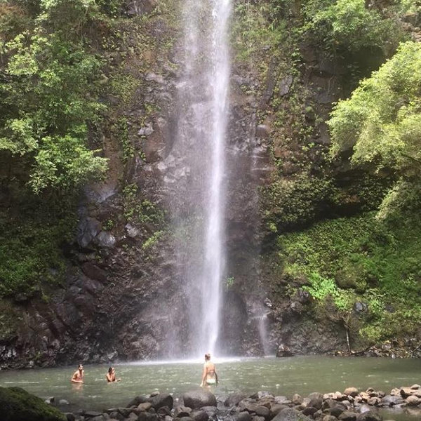 Kayaking to waterfall on our honeymoon