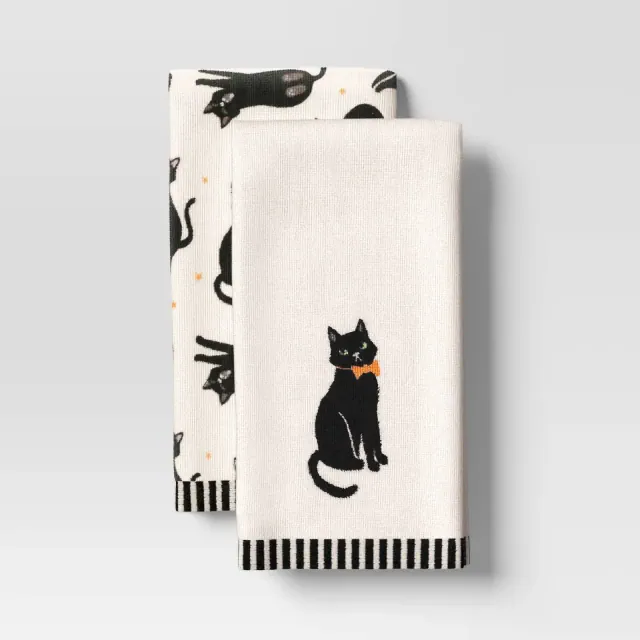 2pk Halloween Black Cats Hand Towel Set White - Hyde and EEK! Boutique™