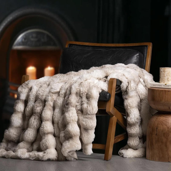 Light Gray Fur Throw Blanket