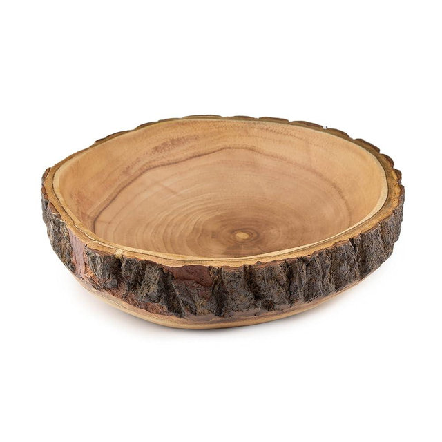Tapeera Wood Fruit Bowl for Kitchen Counter - Large Decorative Key Tray for Entryway Table - Wooden Holder Basket for Candy and Office (10.5 Inch)