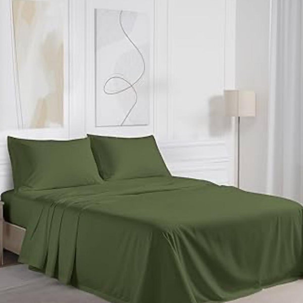 RUVANTI 100% Cotton King Size Sheets Set, 4 Pieces, Soft & Breathable Percale Weave Bedding, Deep Pocket 16", Hotel Standard, Crisp Cool Feel, Durable, Perfect Dyed Bed Sheet, Chive