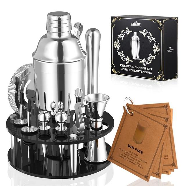 SamuelWorld Cocktail Shaker Set with Stand: 14 Pcs Stainless Bartender Set, Perfect Bartender Accessories for Home and Professional Bartending, Old Fashioned Cocktail Kit for Home Use and Gift