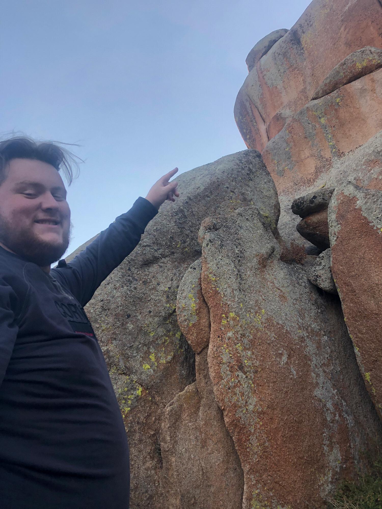 We wanted to take an "in action" shot. So here is Uriah pointing at the rocks!