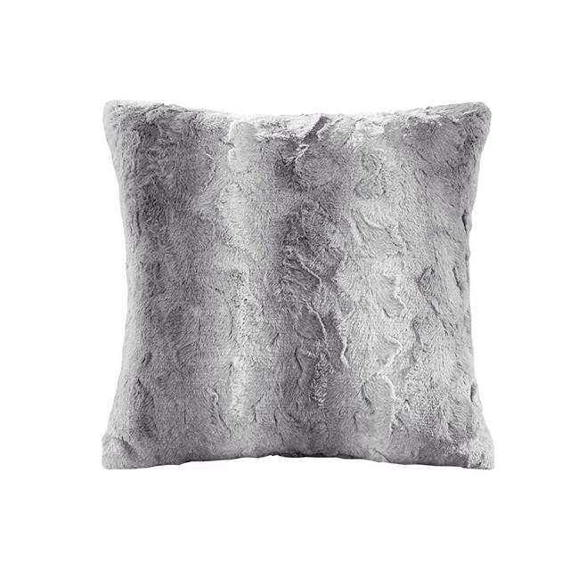 Madison Park Zuri Faux Fur Ombre Stripe Ultra Soft Luxury Decorative Throw Pillows for Couch Bed with Insert, 20x20, Grey