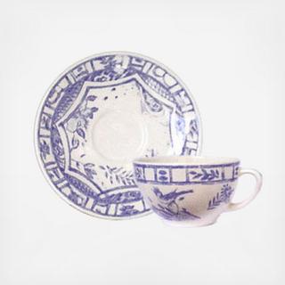 Oiseau Blue Teacup & Saucer, Set of 2
