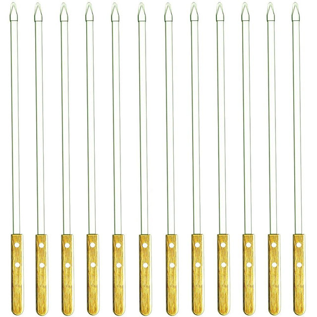 Voniel 23.5 Inch Extra Long Large Kabob Skewers,12pcs Flat Wide Stainless Steel BBQ Skewer,Reusable Barbecue Stick for Grilling,Metal Heavy Duty Thick Kebab with Wooden Handle with Bag.