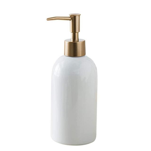 Fivtyily Simple Style Soap Dispenser Refillable Ceramic Lotion Bottle for Liquid Organic Soap Hand Dispensers Soaps Shampoo Lotions (White)