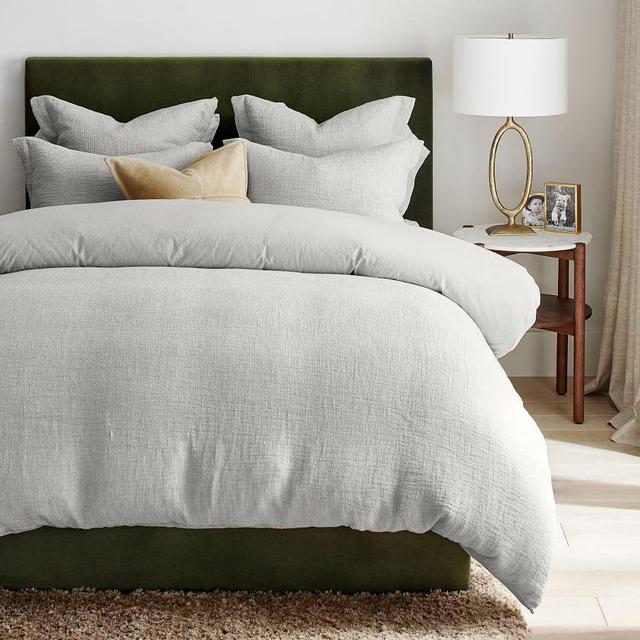 Light Gray Belgian Flax Linen Waffle Duvet Cover, Full/Queen