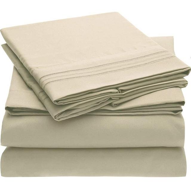Mellanni Bed Sheet Set - Brushed Microfiber 1800 Bedding - Wrinkle, Fade, Stain Resistant - 5 Piece (Split King, Beige)