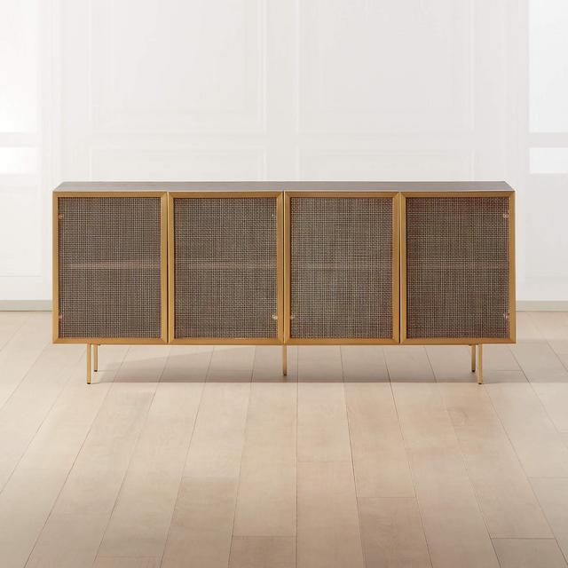 Trace Brass Wire Mesh Cabinet Credenza