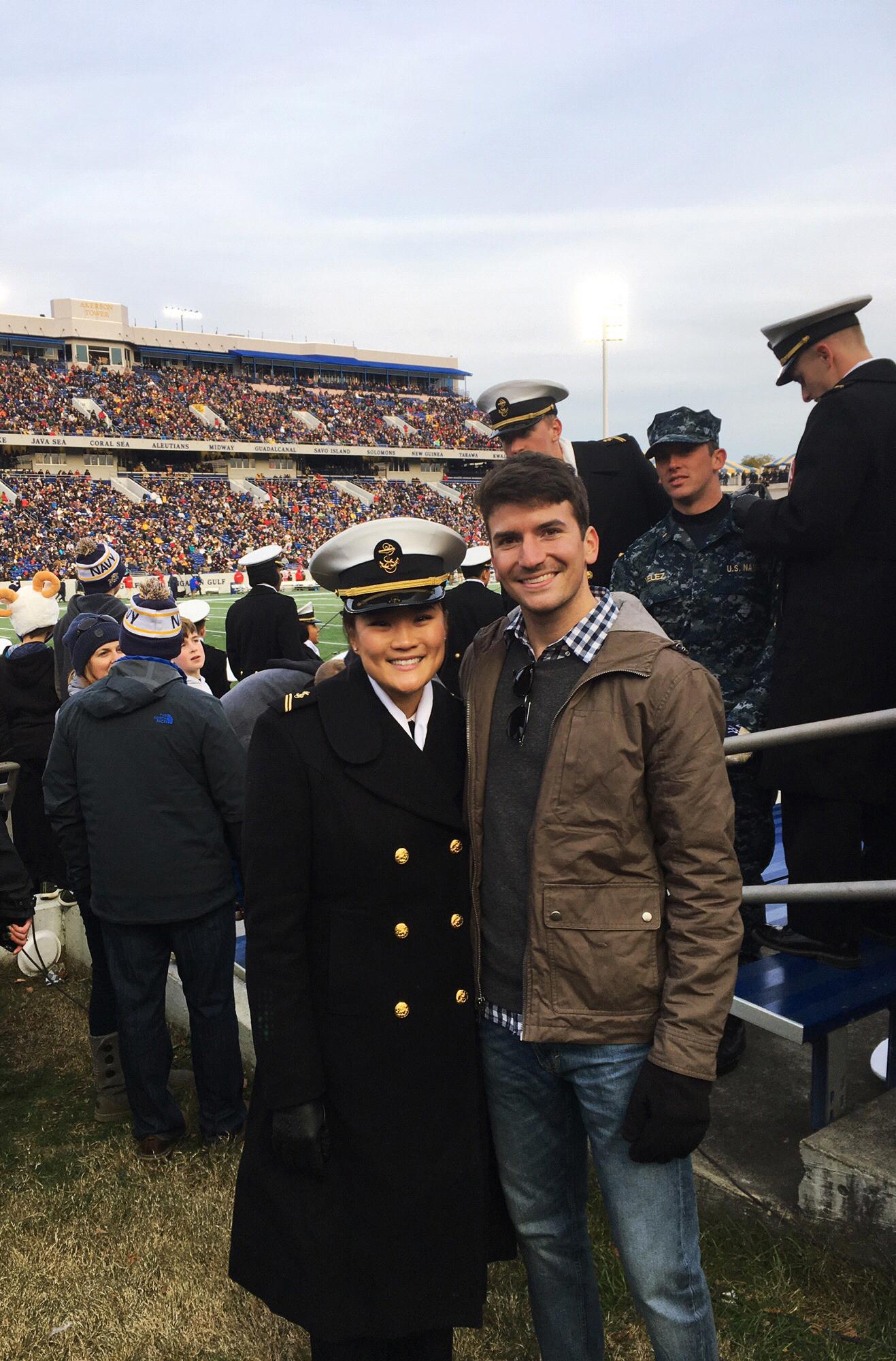 Yun and Jack love cheering on their favorite football team even in freezing conditions. Go Navy!