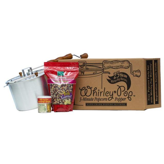 Whirley-Pop Gift Set - Metal Gears - Silver - 2 lbs Kernels - 4 Seasoning Sampler