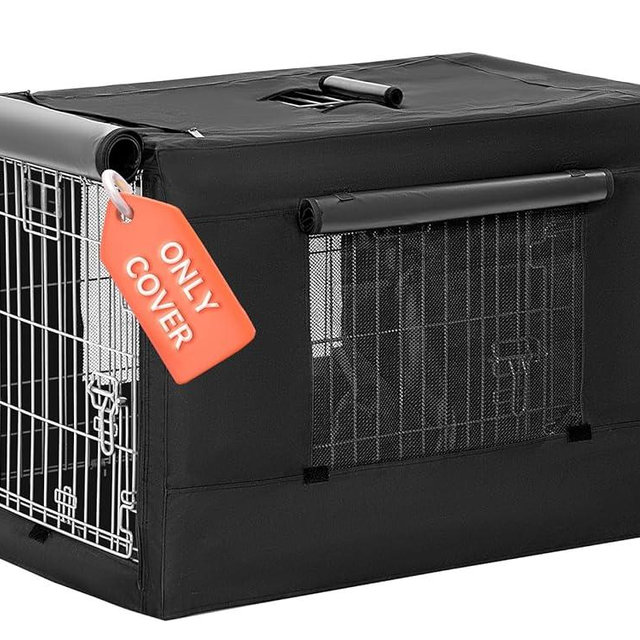 PETSFIT Dog Kennel Cover for Wire Dog Crate(30in/36inch/42inch), Single Door, Mesh Window, Flap On The Top and Back is Detachable, Dog Crate Cover Black 36inch