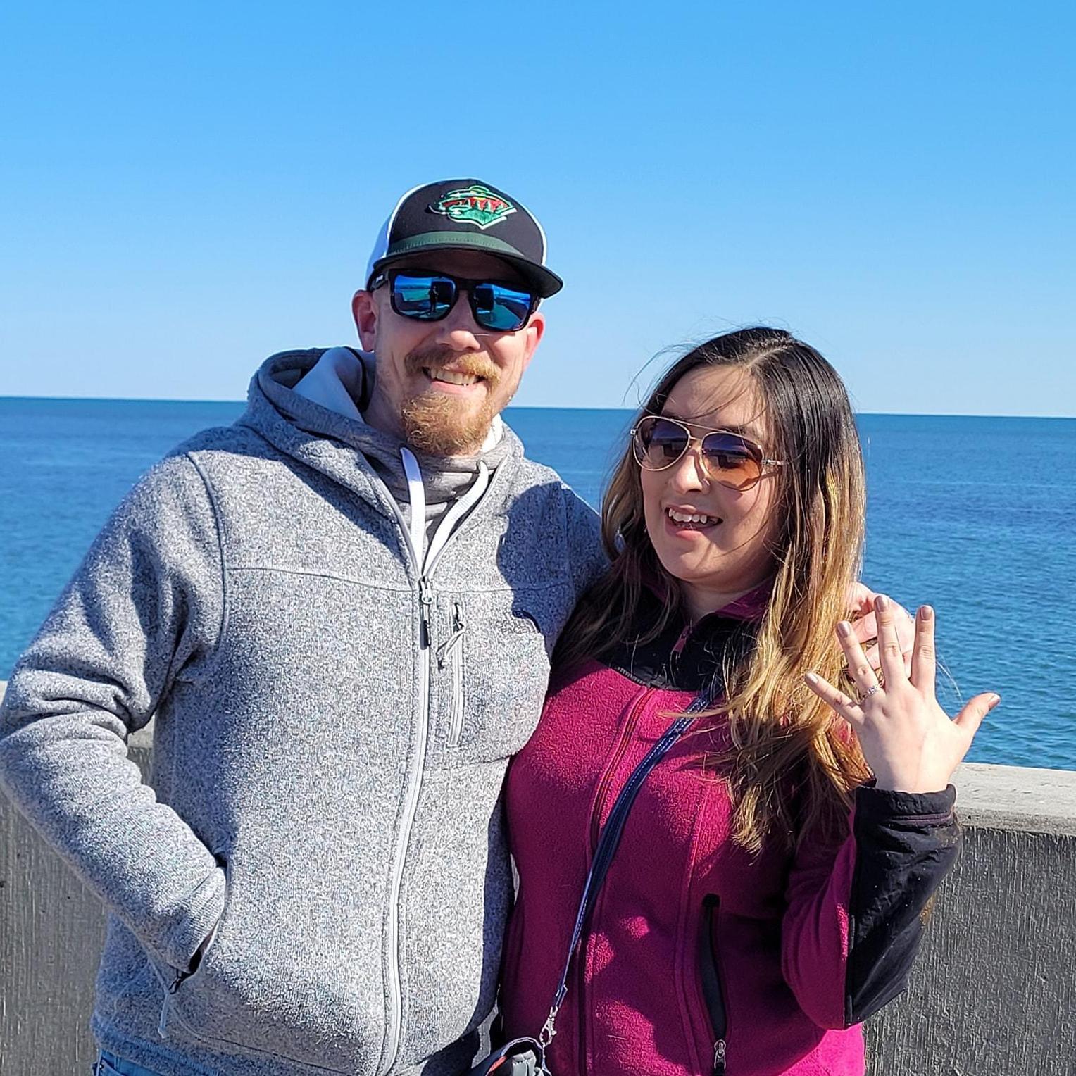 Canal Park, Duluth. Right after popping the question!