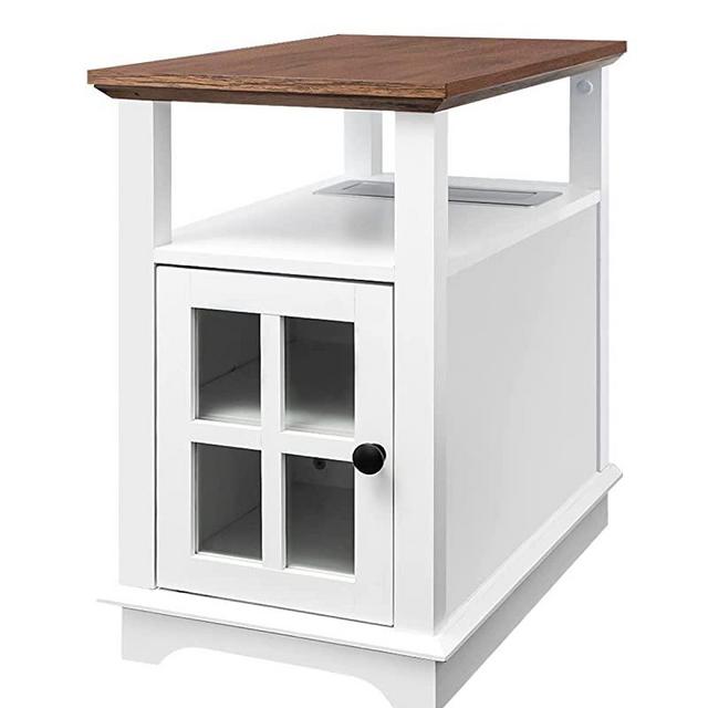 HIFYOBRO End Table with Charging Station, White Side Table with Storage, 2 Power outlets & 2 USB Ports for Living Room, Nightstand with Adjustable Storage Shelf for Bedroom - White…