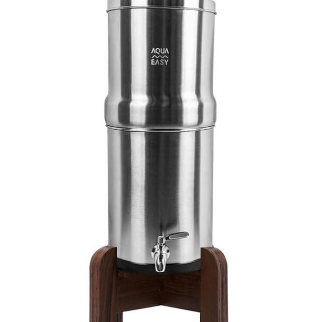 AquaEasy Stainless Steel Gravity Water Filter System (2.25 Gallon) with 2X Activated Carbon Filter, Stainless Steel Tap and Stand | Countertop Water Filtration System (Matte)