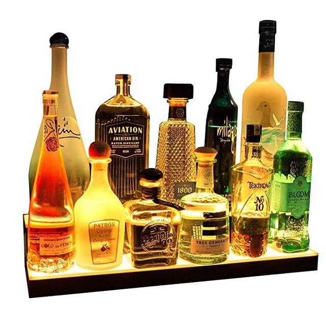BarSquad LED Lighted Bar Shelf - 24in, 2 Step Illuminated Liquor Bottle Display Shelf with Multicolor Lighting Modes, Wireless Remote