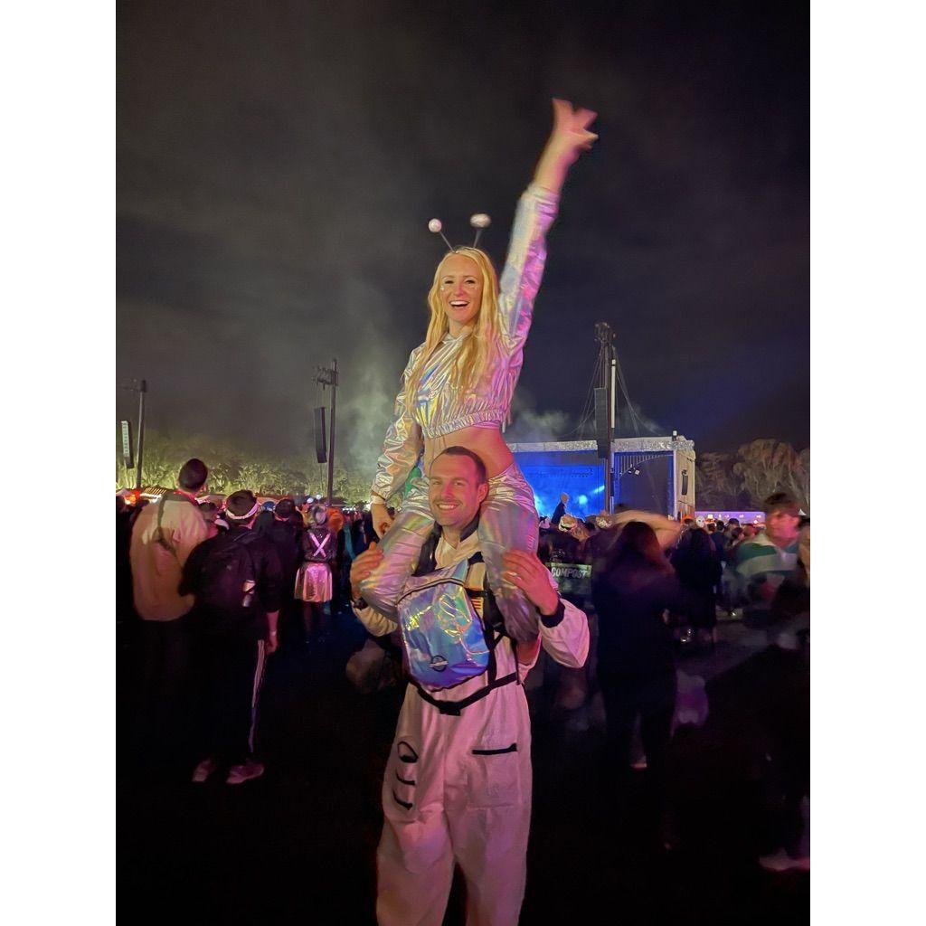 A Halloween Concert; in attempts to be warm we dressed up as an Astronaut and an Alien!
