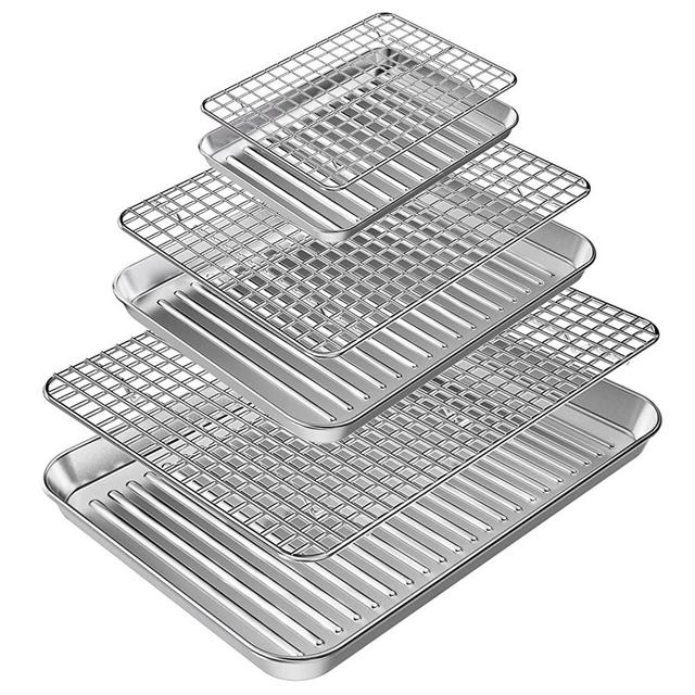 Baking Sheet with Rack Set (3 Pans + 3 Racks), Stainless Steel Cookie Sheet  with Cooling Rack For Oven, AIKKIL Nonstick Baking Pan, Warp Resistant 