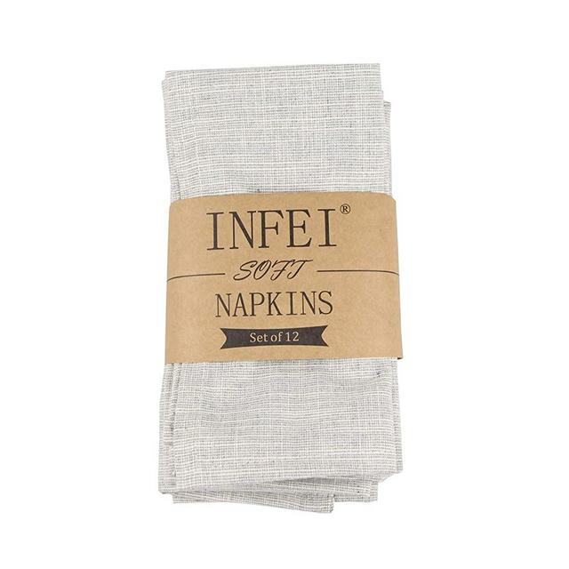 INFEI Vintage Grain Linen Cotton Dinner Cloth Napkins - Set of 12 (40 x 30 cm) - for Events & Home Use (Gray)