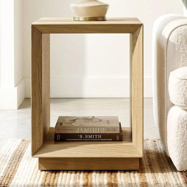 ModernMate End Table with Charging Station, 2-Tier Side Table with Open Storage, Wood Nightstand with USB Ports & Outlets, Modern Bedside Table for Bedroom Living Room, Easy Assembly, Natural Wood