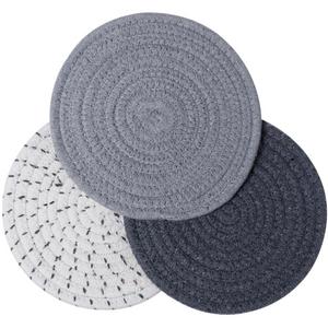 Lifaith 100% Cotton Thread Weave Pot Holders, Hot Pads, Pot Holders, Spoon Rest, Jar Opener & Coasters, For Cooking and Baking, Diameter 7 Inches, Round, Set of 3, Grey Set