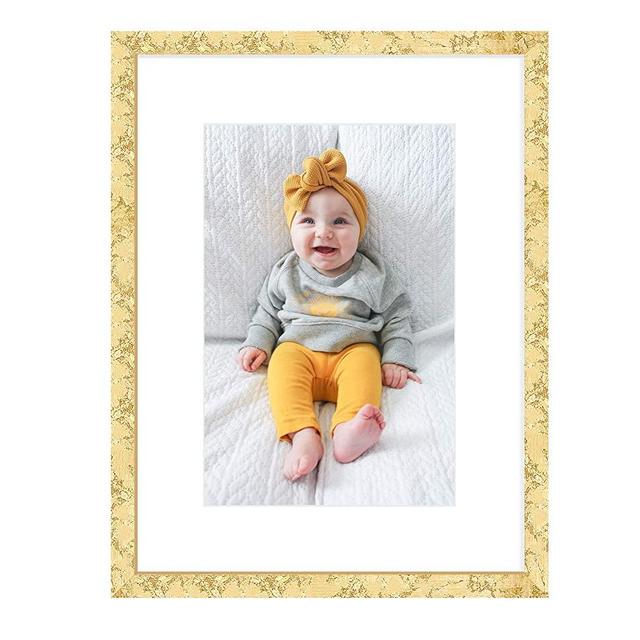 Golden State Art, 12x16 Gold Wood Picture Frame - White Mat for 8x12 Photos - Sawtooth for Wall Display - Great for Weddings, Graduations, Baby Showers, Holidays