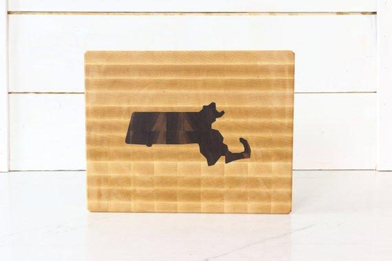Custom State Outline Cutting Board (Ma), Personalized Chef chopping block, Family Heirloom