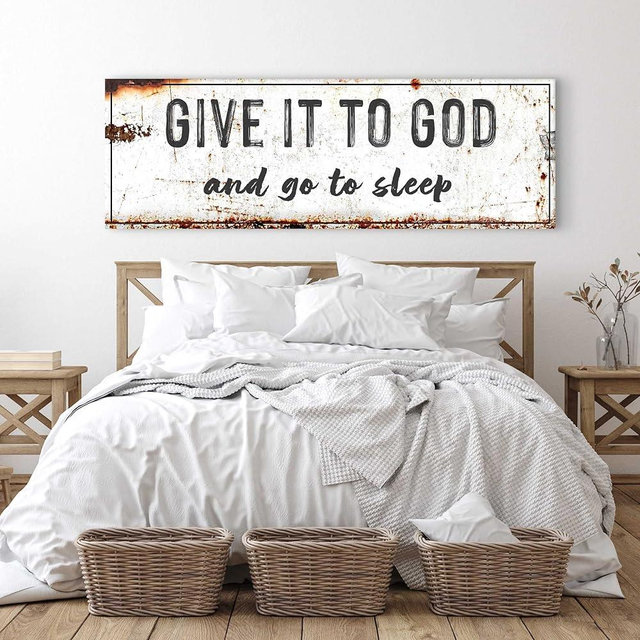 Tailored Canvases Christian Wall Art - Inspirational Family Quotes and Rustic Home Decor for Living Room, Bedroom, and Kitchen - Give it to God and Go to Sleep Faith Wall Art, 16x48