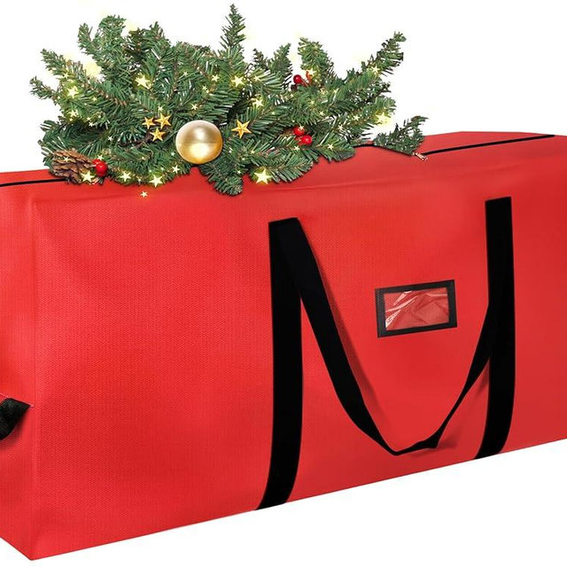 Christmas Tree Storage Bag 7.5 Ft, Tree Bags for Storage 7.5 Foot Christmas Tree Bag Storage Box Strong, Extra Large, Waterproof, Reinforced Handles, Dual Zippers, Wide Opening Red Xmas Tree Bag