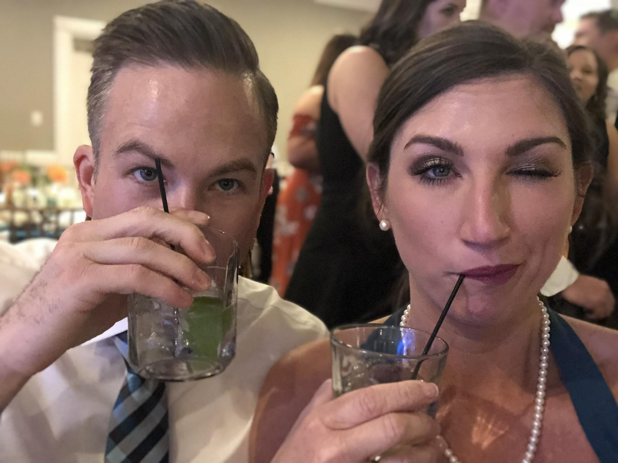 Enjoying the drinks at my brother's wedding.