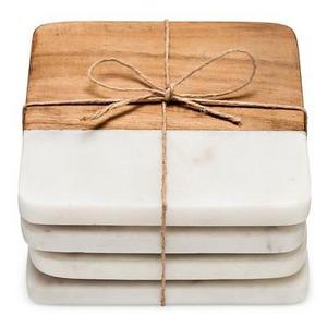 Marble & Wood Coasters Set of 4White/Brown - Threshold™