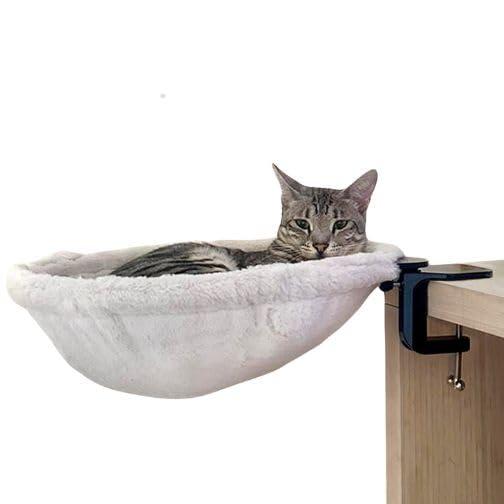 Kobuddy Cat Desk Bed Soft Faux Fur Fabric, Steel Frame - Adjustable, Feline Shelf Bed - Perfect Cat Hammock for Your Desk – Supports up to 50lbs