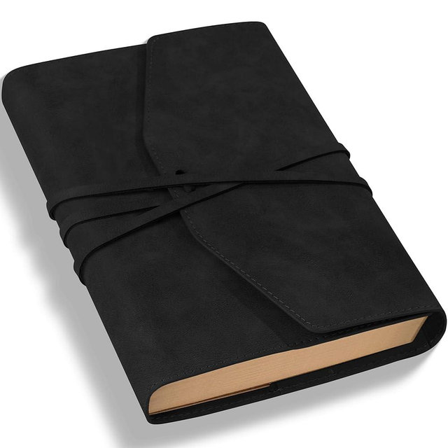Vintage Journal for Women Men Leather Bound Junk Journal Notebook 160 Pages Book of Shadows Journals for Writing Diary Travel Journaling Sketching Scrapbooking, 5.9x 8.6 in, Soft Cover, Black