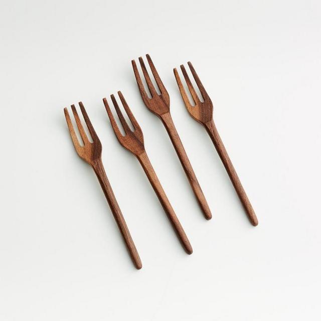 Walnut Appetizer Forks, Set of 4