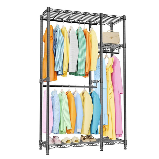 IZEUK Heavy Duty Garment Rack, Closet Organizer and Clothes Rack for Hanging Clothes with 3 Hang Rods, Freestanding Adjustable Metal Wardrobe, 15.7" D x 41.5" W x 76.5" H, Max Load 750LBS, Black